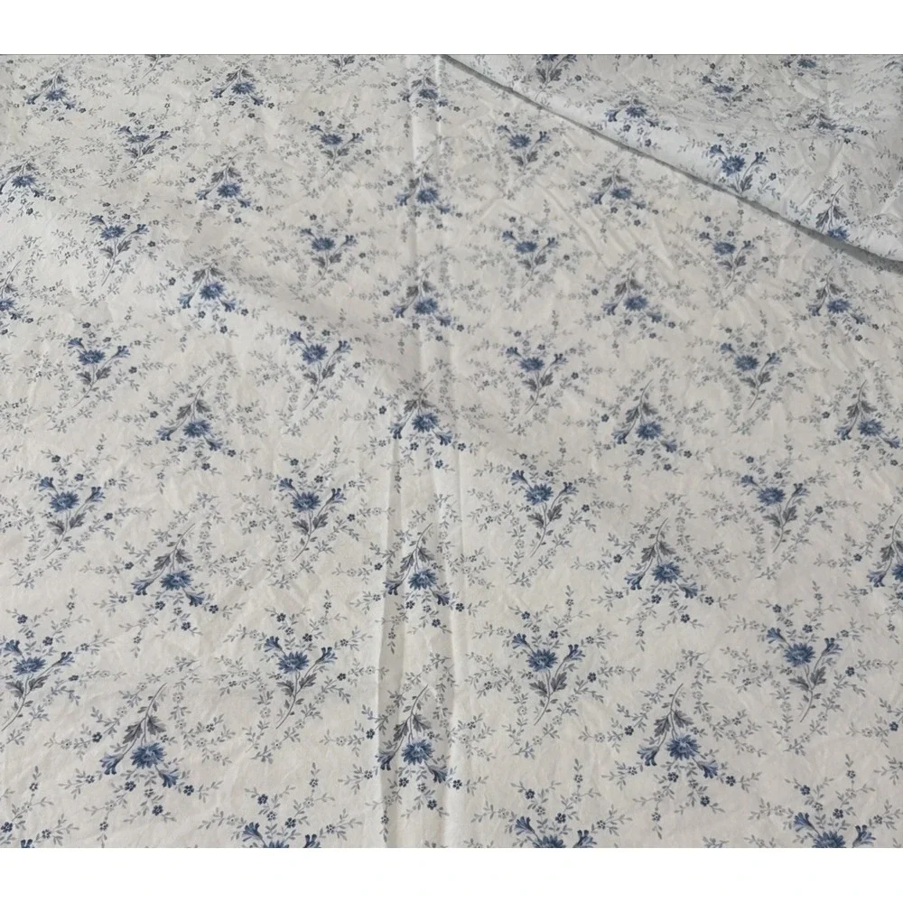 Ralph Lauren Queen Flat Sheet Cottage Floral Blue White Wildflower Farmhouse